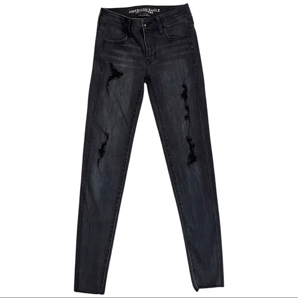 American Eagle Outfitters Denim - NEW | American Eagle | Super Super Stretch Washed Black Ripped Jegging | Size 0